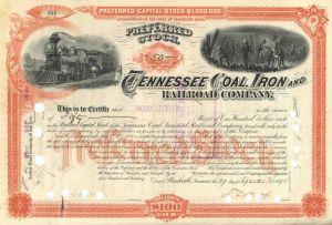 Tennessee Coal, Iron and Railroad Co. - 1890's dated Railway Stock Certificate - Gorgeous Design