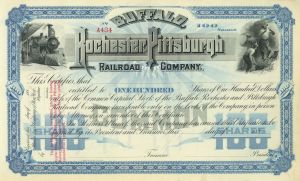 Buffalo, Rochester & Pittsburgh Railroad - 100 Share Blue Unissued Railway Stock Certificate