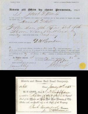 Morris and Essex Rail Road Co. - 1853-1857 dated Stock Certificate and Transfer Sheet