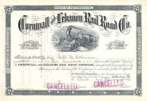 Cornwall and Lebanon Rail Road Co. - 1891 dated Stock Certificate