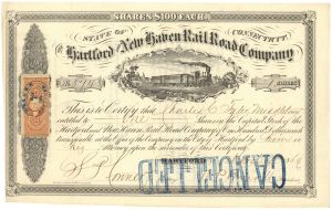Hartford and New Haven Railroad - 1865-68 dated Railway Stock Certificate
