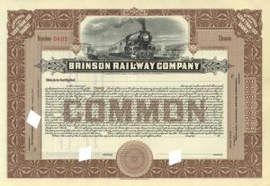 Brinson Railway Co. - circa 1900's Unissued Railroad Stock Certificate