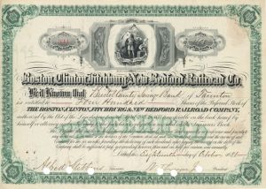 Boston, Clinton, Fitchburg and New Bedford Railroad Co. - 1881 or 1882 dated Stock Certificate