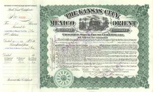 Kansas City, Mexico and Orient Railway Co. - 1906-10 dated Kansas Railroad Stock Certificate