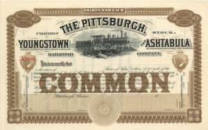 Pittsburgh, Youngstown and Ashtabula Railroad Co. - Unissued Stock Certificate