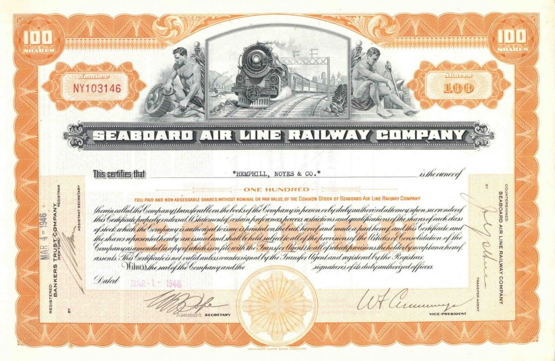 Seaboard Air Line Railway Co. - Railroad Stock Certificate