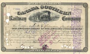 Canada Southern Railway Co. - 1890 or 1902 dated Canadian Railroad Stock Certificate