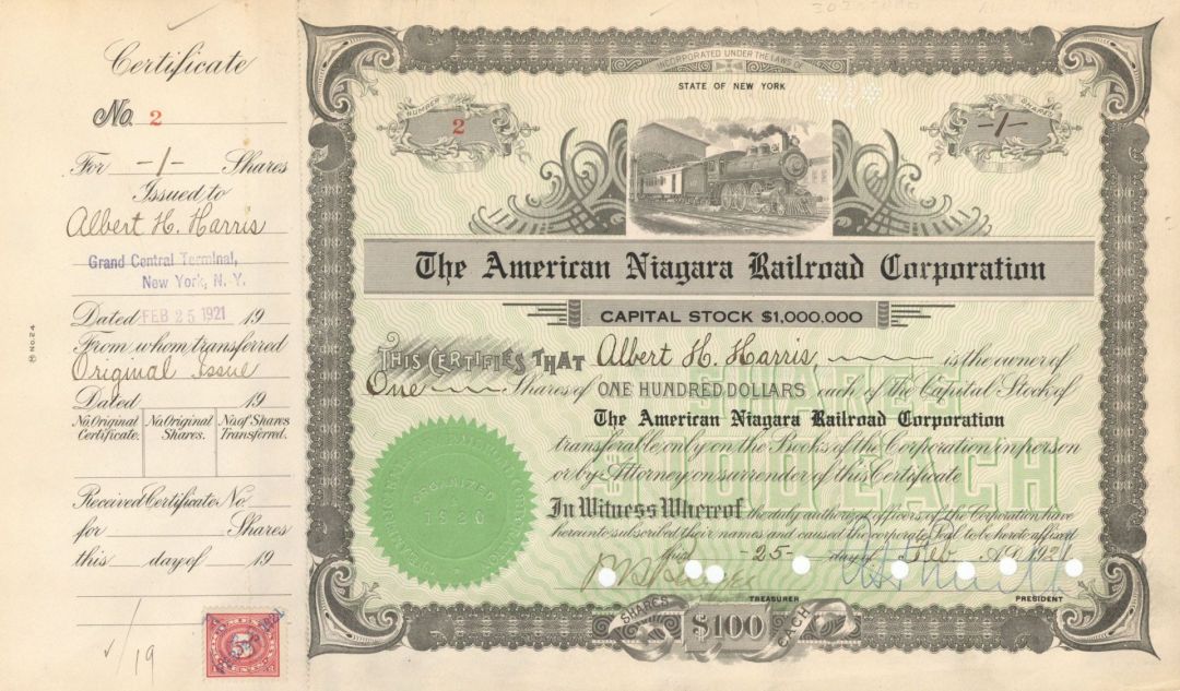 American Niagara Railroad Co. - Stock Certificate