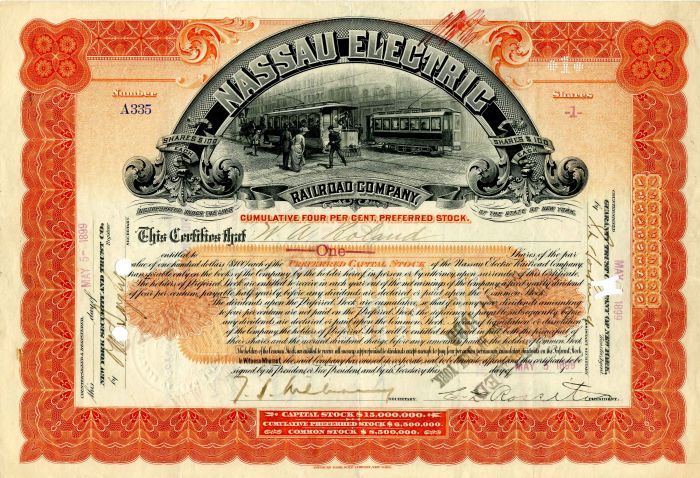 Nassau Electric Railroad Co. - Stock Certificate