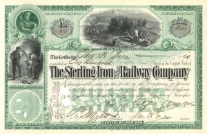 Sterling Iron and Railway Co. - 1892-1909 dated Railroad Mining Stock Certificate