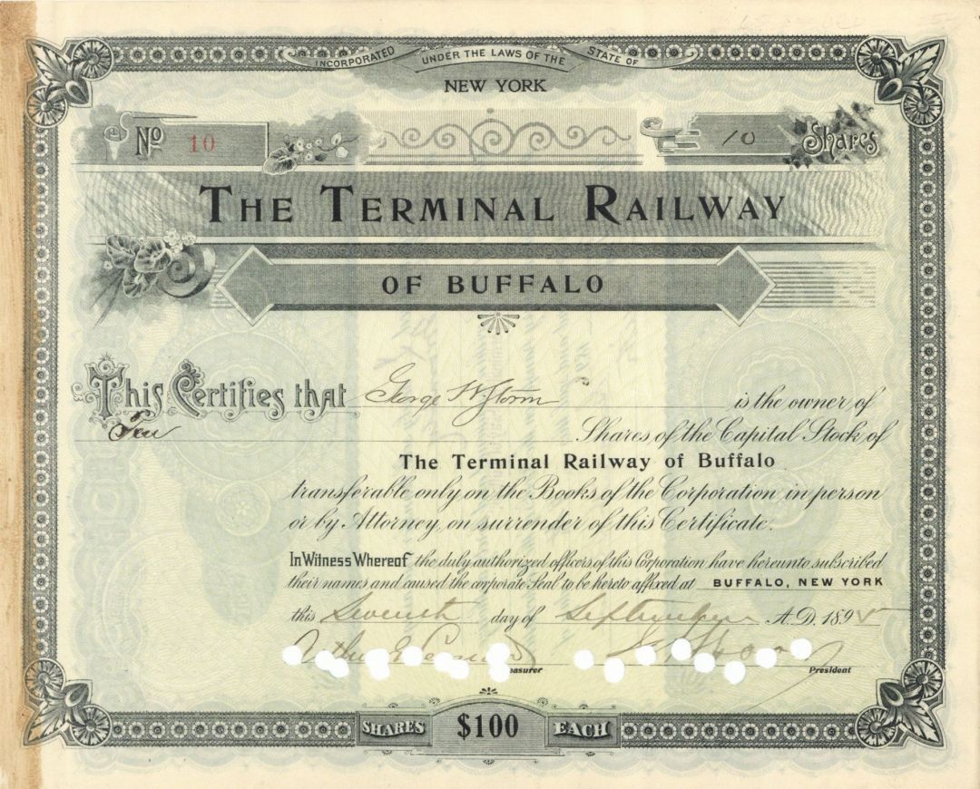 Terminal Railway of Buffalo - Stock Certificate