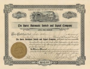 Hurst Automatic Switch and Signal Co. - Stock Certificate