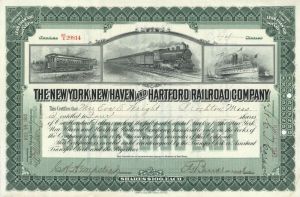 New York, New Haven and Hartford Railroad Co. - Triple Vignette - 1910's dated Railway Stock Certificate - Very Rare