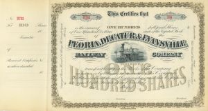 Peoria, Decatur and Evansville Railway Co. - circa 1880's Unissued Railroad Stock Certificate - Gorgeous