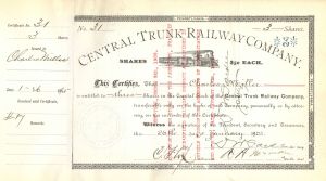 Central Trunk Railway Co. - 1887-1909 dated Railroad Stock Certificate