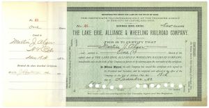 Lake Erie, Alliance and Wheeling Railroad Co. - 1901-33 Ohio Railway Stock Certificate