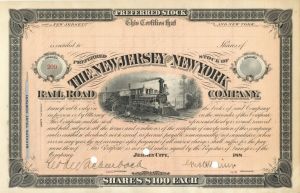 New Jersey and New York Railroad Co. - Unissued Stock Certificate