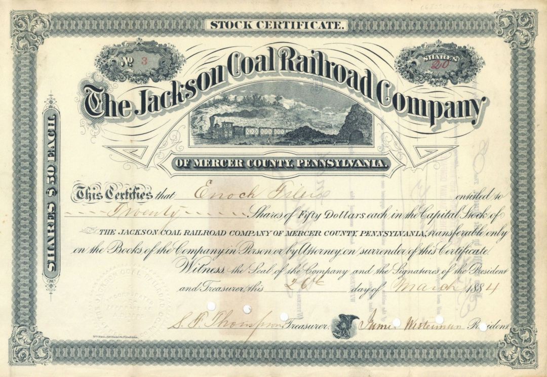 Jackson Coal Railroad Co. - Stock Certificate