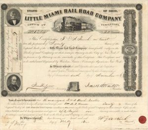 Little Miami Rail Road Co. - 1850's-1860's dated Stock Certifcate