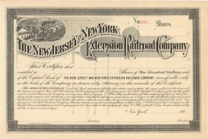 New Jersey and New York Extension Railroad Co. - Unissued Stock Certificate