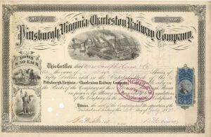 Pittsburgh, Virginia and Charleston Railway Co. - 1872 dated Railroad Stock Certificate