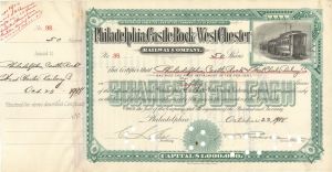 Philadelphia, Castle Rock and West Chester Railway Co. - 1918 dated Railroad Stock Certificate