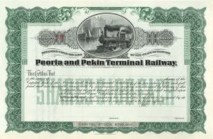 Peoria and Pekin Terminal Railway - Unissued Stock Certificate