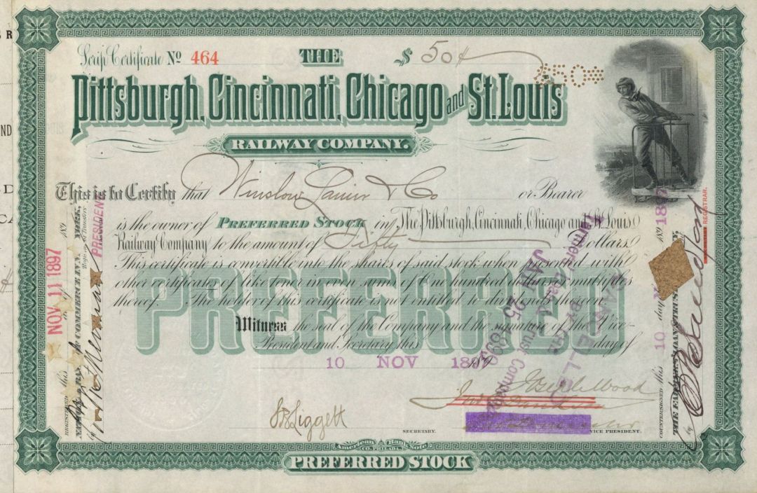 Pittsburgh, Cincinnati, Chicago and St. Louis Railway Co. - Stock Certificate