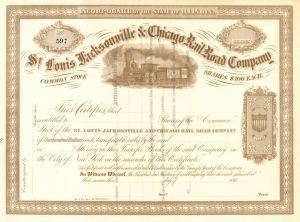 St. Louis Jacksonville and Chicago Railroad Co. - 1860's dated Unissued Railway Stock Certificate