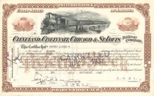 Cleveland, Cincinnati, Chicago and St. Louis Railway Co. - 1892 or 1936 dated Stock Certificate