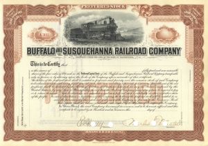 Buffalo and Susquehanna Railroad Co. - circa 1900's Unissued Railway Stock Certificate