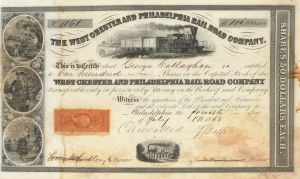 West Chester and Philadelphia Railroad Co. - 1850's dated Railway Stock Certificate