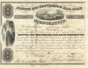 Boston and Providence Railroad Corp. - 1840's-70's dated Stock Certificate