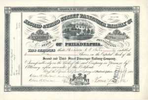 Second and Third Street Passenger Railway Co. - 1872-1895 dated Stock Certificate