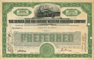 Denver and Rio Grande Western Railroad Co. - Stock Certificate