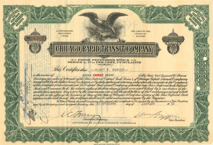 Chicago Rapid Transit Co. - Stock Certificate