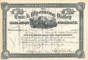 Erie and Wyoming Valley Railroad Co. - 1800's dated Stock Certificate