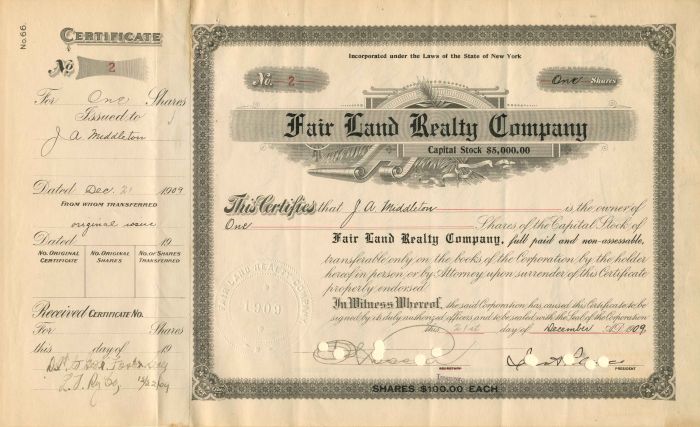 Fair Land Realty Co. - Stock Certificate