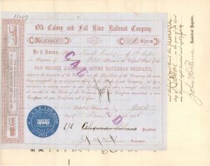 Old Colony and Fall River Railroad Co. and Probate Document - 1850 and 1886 dated Stock Certificate