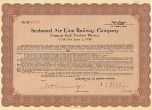 Seaboard Air Line Railway Co. - Railroad Stock Certificate