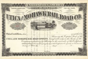 Utica and Mohawk Railroad Co. - 1800's dated Unissued Railway Stock Certificate