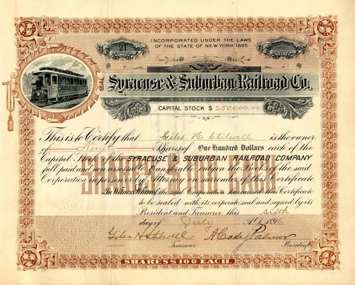 Syracuse and Suburban Railroad Co. - Stock Certificate