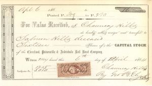 Cleveland, Painesville and Ashtabula Rail Road Co. - 1864 dated Railway Stock Transfer with Revenue Stamp