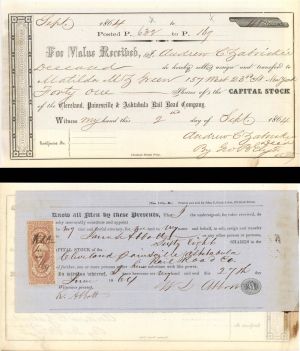 Cleveland, Painesville and Ashtabula Rail Road Co. - 1864 dated Railway Stock Transfer with Revenue Stamp