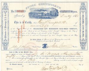 Milwaukee and Mississippi Rail-Road Co. - 1860 dated Stock Certificate