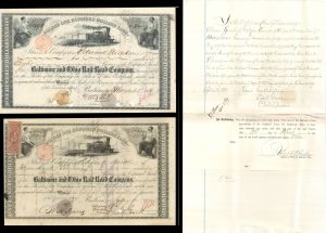 Baltimore and Ohio Rail-Road Co. - 1872 and 1880 dated Railway Stock Certificate with Revenue Stamp