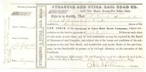 Syracuse and Utica Rail Road Co. - 1847 dated Railway Stock Certificate