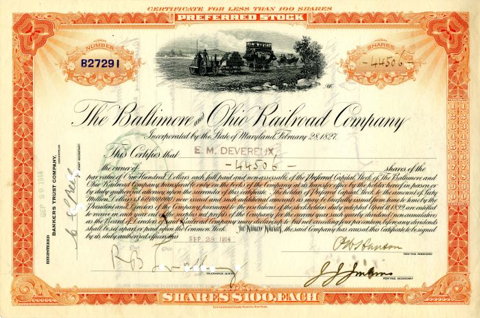 Baltimore and Ohio Railroad Co. - Stock Certificate