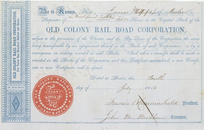 Old Colony Rail Road Corporation - Stock Certificate