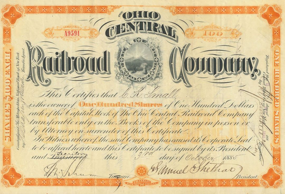 Ohio Central Railroad Co. - Stock Certificate